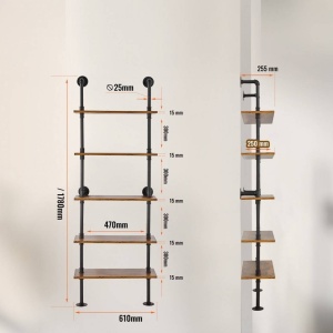 Raft metalic cu 5 x polite incluse din lemn, Vivatechnix Industrial, 610 x 255 x 1780 mm - Img 2