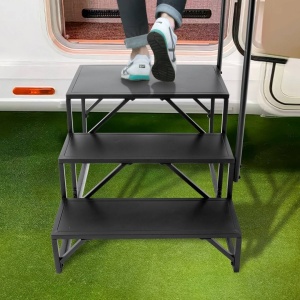 Scara portabila cu balustrada, 3 trepte, Otel, capacitate 200 kg, Negru, Inaltime 540 mm - Img 4