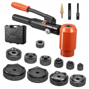 Set 10 perforatoare pentru tabla, Antrenare hidraulica, in trusa, 12.7 – 101.6 mm, 1 x burghiu in trepte, Otel 40Cr