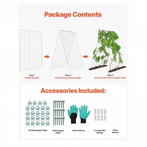 Set 2 spaliere pentru castraveti, plante agatatoare, 90 x 140 cm, Pliabil, 24 x Cleme de fixare - Img 4