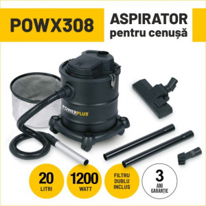 Aspirator pentru cenusa Powerplus POWX308, 1200 W, 20 l, recipient din metal - Img 3