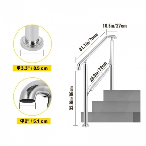 Balustrada inox pentru 2 sau 3 trepte Vivatechnix, Inaltime 86 cm, lungime 106 cm, pozitii reglabile - Img 5