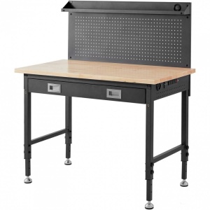 Banc de lucru cu sertar, Inaltime reglabila 71-100 cm, Lumina led, 4 x Priza AC, 2 x USB, max 900 kg, Blat stejar