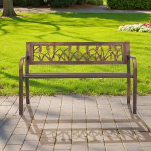 Banca cu cadru Otel carbon, spatar plastic cu model floral, Bronz antic, Lungime 127 cm, max 227 kg, 2-3 persoane - Img 3