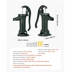 Cismea manuala pentru gradina, Antic Verde, Adancime max 7.6 m, Fonta/Otel carbon, 230 x 180 x 400 mm - Img 4