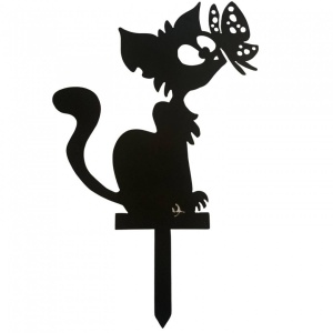 Decoratiune gradina / ghiveci Krodesign Cat Butterfly KRO-1143, metal, inaltime 61 cm