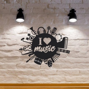 Decoratiune metalica de perete Krodesign I Love Music KRO-1117, lungime 60 cm, negru, grosime 1.5 mm - Img 2