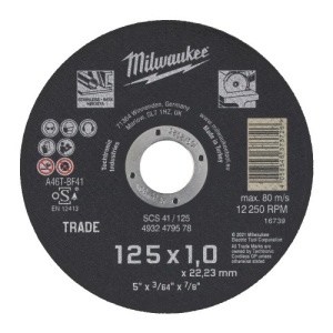 Disc abraziv pentru taierea metalului Cut.W Trade SCS41 125x1.0mm-1pc, MILWAUKEE®