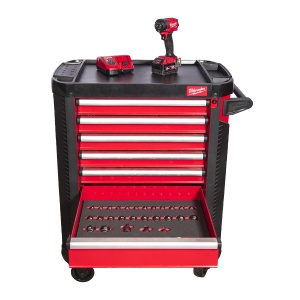 Dulap metalic mobil. 78 cm. cu 7 sertare dotat cu 246 buc. EU, Milwaukee