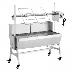 Gratar pe carbune cu rotisor electric 38W, Otel Inoxidabil, inaltime de gatit reglabila 7 niveluri, 1135 x 442 x 1123 mm, 4 roti - Img 2