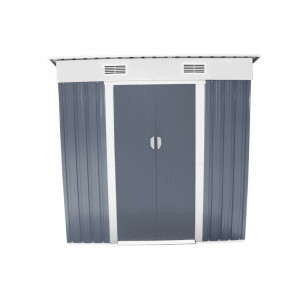 Magazie pentru lemne si unelte Hecht 4x6 plus cadru si baza metalica dimensiuni 131 x 202.5 X 185.5 Cm
