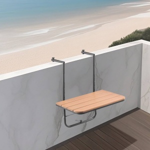 Masa suspendata, pliabila, pentru balcon, Otel Inoxidabil/MDF, max 25 kg, 595 x 620 x 800 mm, Maro/Negru - Img 4
