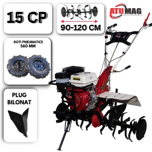 Motosapa Media Line MS 15000/5CF, 15 CP, freza 120 cm, benzina, 6.5 l, Pachet STANDARD: roti pneumatice 560 mm + suport accesorii + plug bilonat
