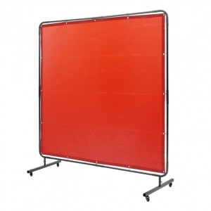 Perdea sudura impotriva scanteilor cu cadru otel, 180x180 cm, 4 x roti, Rosu, Protectie UV