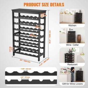 Raft pentru 42 de sticle de vin, 7 niveluri, Vivatechnix Modular, 660 x 290 x 1000 mm, Lemn bambus, negru - Img 4