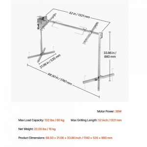 Rotisor electric pentru gratar Inox, max 60 kg, lungime de lucru 132 cm, putere 38 W, Inaltime reglabila 8 niveluri, 3 rpm - Img 2