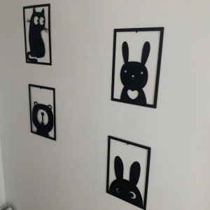 Set 4 decoratiuni tablouri Krodesign KRO-1039 Animals, negru - Img 2