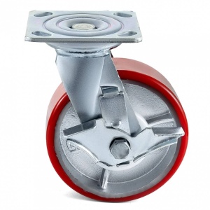Set 4 roti pivotante/rigide, Frana laterala, Capacitate 510 kg/roata, Diametru 6 inch, Poliuretan/Otel - Img 3
