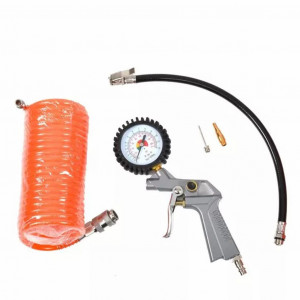 Set 5 accesorii HECHT 002024, pentru compresor, pistol cu manometru, racord 1/4, furtun spiralat 5 m, adaptoare