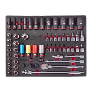Set insertie spuma cu clichet și chei tubulare de impact ½″, 60buc, 4932500757 Milwaukee