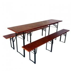 Set masa si 2 banci, Vivatechnix VMD-1053, 200x50x78 cm, cadru metal, blat lemn, pliabile - Img 3
