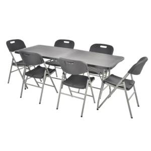 Set mobilier pentru gradina HECHT Foldis Set 6, pliabil, masa 180 x 74 x 74 cm, 6 x scaune 56 x 46 x 84 cm, gri