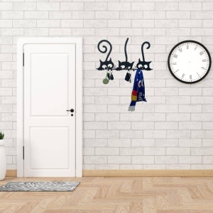 Suport chei cu 5 agatatori, Krodesign Three Cats KRO-1129, 60x30 cm, Negru - Img 3