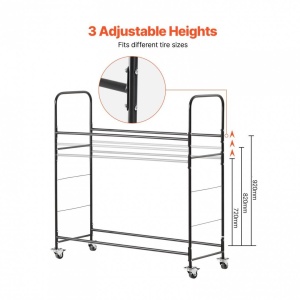 Suport mobil pentru 12 anvelope, 4 x roti, 1585 x 570 x 1520 mm, max 180 kg, 2 rafturi cu inaltime ajustabila, Otel - Img 3