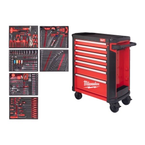 TOOLGUARD™ Dulap roșu de scule mobil. metalic. 78 cm dotat cu 337 de scule automotive, Milwaukee