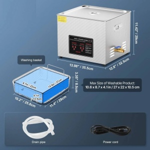 Aparat de curatat cu ultrasunete, Capacitate 15 l, 360W, 40kHz, Cosuri si camera interioare, Inox, 0 la 80°C - Img 4