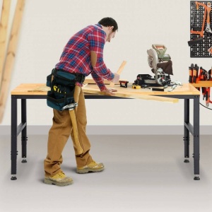 Banc de lucru cu inaltime reglabila 719 – 968 mm, max 900 kg, 4 x Prize AC, 2 x USB, Blat stejar - Img 4