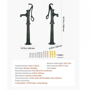 Cismea manuala cu picior, Ridicare max 6 m, Fonta/Otel carbon, Dimensiune 400 x 240 x 1290 mm, Verde Antic - Img 4