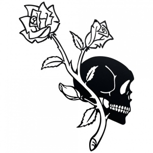 Decoratiune perete Krodesign Skull Rose, diametru 50 cm, negru
