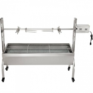 Gratar pe carbune cu capac, rotisor electric 40W, Vivatechnix Otel Inoxidabil, Roti blocabile, inaltime reglabila, 147 x 45 x 106 cm - Img 3
