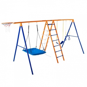 Leagan pentru copii, 6 in 1, scara, cos baschet, cadru otel A, max 200 kg, demontabil, 2040 x 4200 x 1780 mm - Img 2