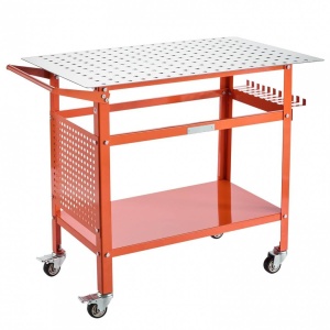 Masa de sudura mobila, 1016 x 609.6 x 914.4 mm, Capacitate 400 kg, 216 gauri, 11 carlige, spatiu depozitare, 4 x roti
