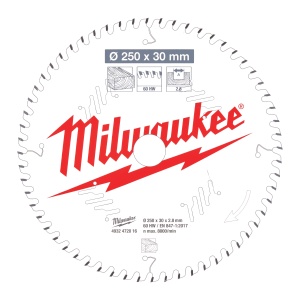 Panza de circular, Ø250mm X Ø30mm, Z60, Lemn, 4932472016 Milwaukee