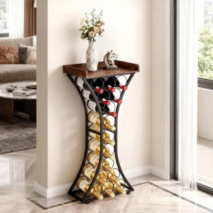 Raft pentru 15 de sticle de vin, Metal/MDF, Negru/Maro, 430 x 290 x 895 mm - Img 3
