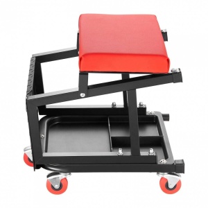 Scaun de atelier cu treapta, 5 x roti, pivotare 360°, capacitate 136 kg, tavita - Img 2