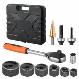 Set 6 perforatoare pentru tabla, antrenor cu clichet, in trusa, 2.7 – 50.8 mm, 1 x burghiu in trepte, Otel 40Cr