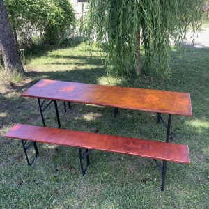 Set masa si 2 banci, Vivatechnix VMD-1053, 200x50x78 cm, cadru metal, blat lemn, pliabile - Img 6