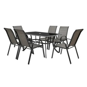 Set mobilier pentru gradina HECHT Honey Set 6, aluminiu/sticla, masa 150 x 90 x 72 cm, 6 x scaune 58 x 74 x 97 cm