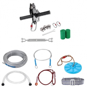 Set tiroliana lungime 36 m, capacitate max 226 kg, cablu, Ham, frana cu arc, scaun - Img 2