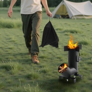 Soba cu pirostrie pentru camping tip racheta, Vivatechnix, dimensiune 380H x 272 x 225 mm, Husa - Img 4