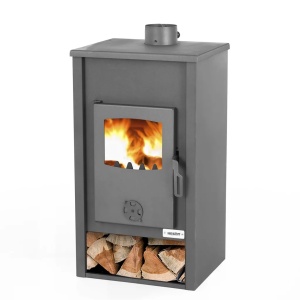 Soba semineu pe lemne, cu schimbator de caldura HECHT PRECIS, putere 13.1 kW, otel, Ø 120 mm