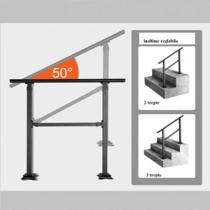 Balustrada otel forjat, max 3 trepte Vivatechnix Negru Mat, Inaltime 81.3 cm, lungime 102.4 cm, pozitii reglabile - Img 6