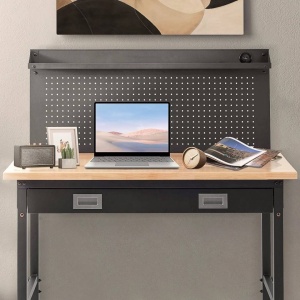 Banc de lucru cu sertar, Inaltime reglabila 71-100 cm, Lumina led, 4 x Priza AC, 2 x USB, max 900 kg, Blat stejar - Img 4
