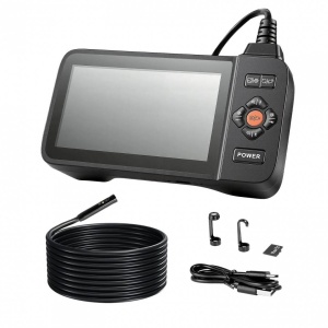 Camera endoscop cu triplu obiectiv si lumina led, Zoom 8X, ecran IPS HD 4.5, Lentila subtire 8 mm, IP67, cablu 5 m