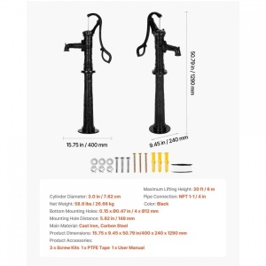 Cismea manuala cu picior, Ridicare max 6 m, Fonta/Otel carbon, Dimensiune 400 x 240 x 1290 mm, Negru Antic - Img 4