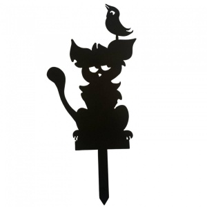 Decoratiune gradina / ghiveci Krodesign Cat Bird KRO-1142, metal, inaltime 59 cm